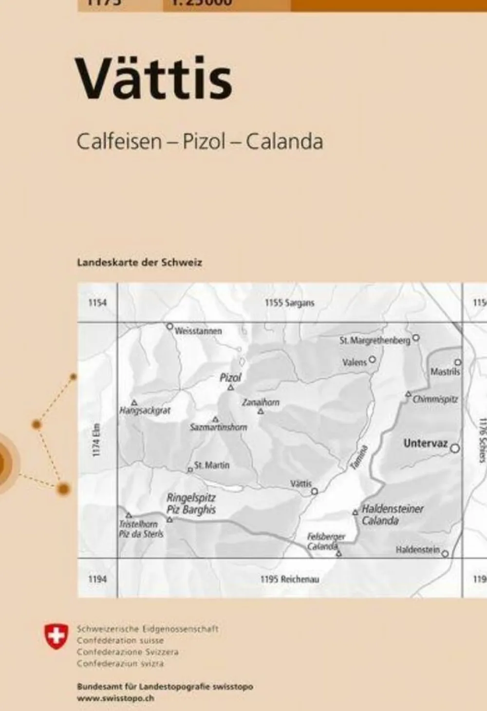 Bundesamt - Swisstopo Topografische kaart 1175 Vättis