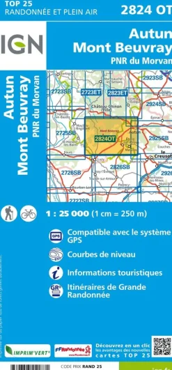 IGN Wandelkaart Autun Mont Beuvray 2824 OT