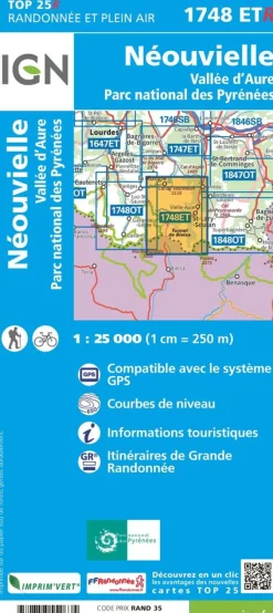 IGN Wandelkaart Néouville/vallee d aure 1748ETR 1/25
