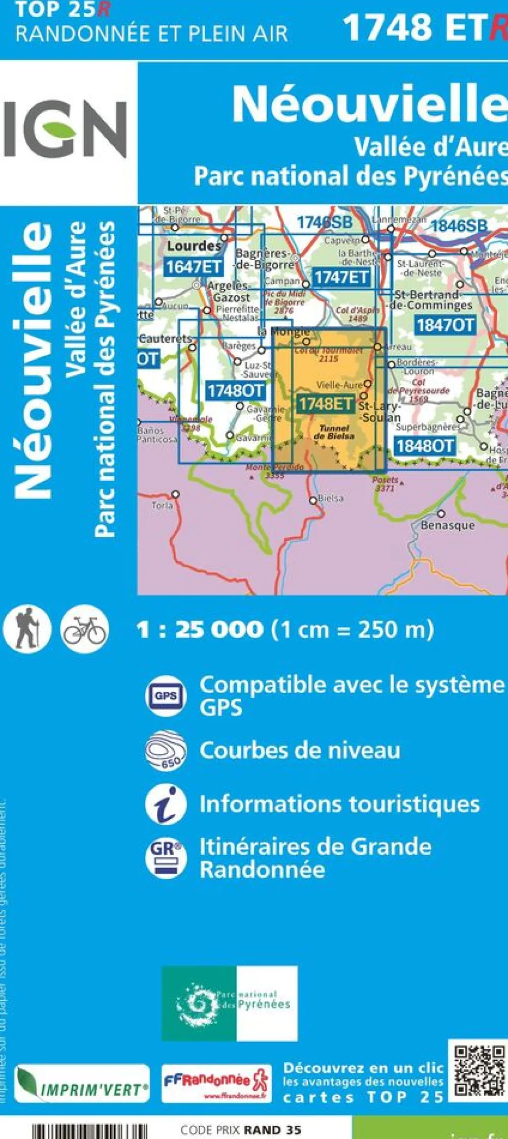 IGN Wandelkaart Néouville/vallee d aure 1748ETR 1/25