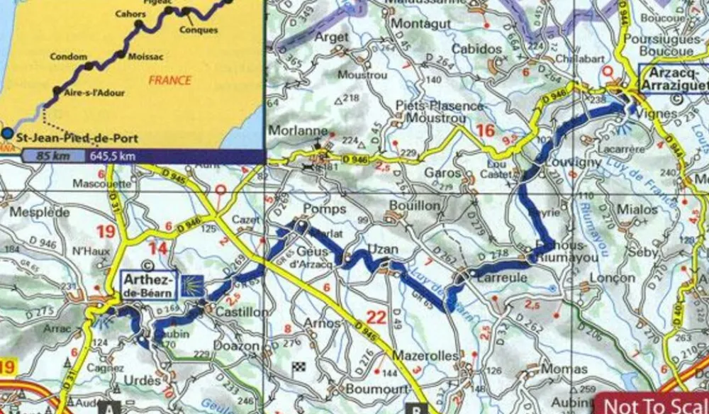 Michelin Overzichtskaart Chemin de Compostelle