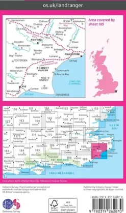 Ordnance Survey Wandelkaart 189 Ashford - Romney Marsh