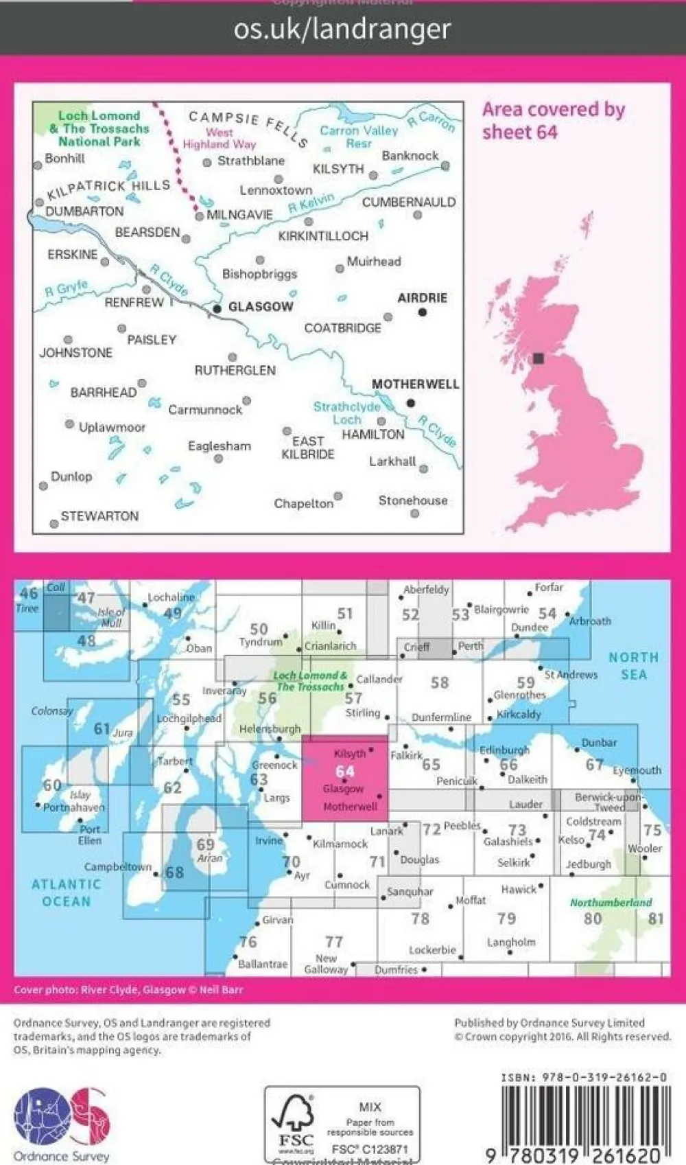 Ordnance Survey Wandelkaart 064 Glasgow