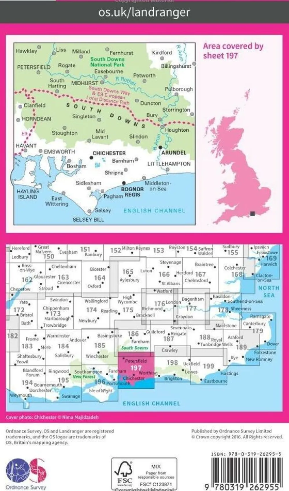 Ordnance Survey Wandelkaart 197 Chichester - The South Downs