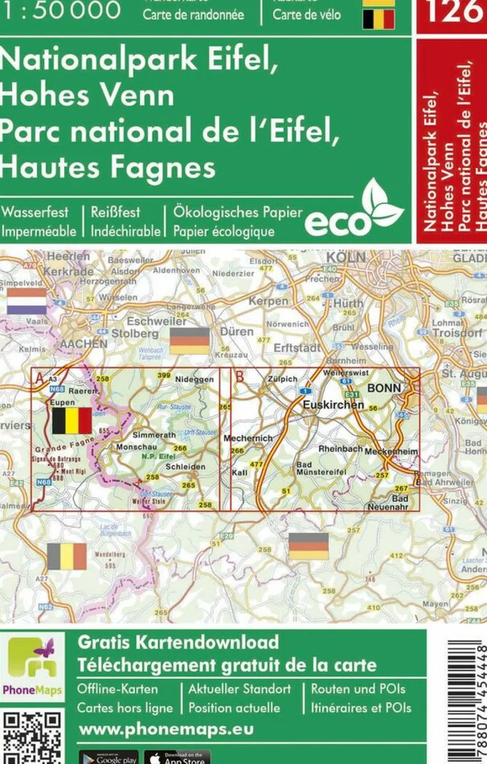 Phonemaps Wandel-fietskaart 126 Eifel - Hohes Venn